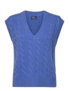 Cable Wool-Cashmere V-Neck Sweater Vest Vests Knitted Vests Blue Polo ...