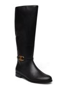 Bridgette Burnished Leather Tall Boot Höga Stövlar Black Lauren Ralph ...