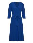 Surplice Jersey Dress Knälång Klänning Blue Lauren Ralph Lauren