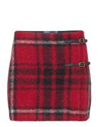Plaid Leather-Trim Wrap Skirt Kort Kjol Red Polo Ralph Lauren