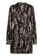 Pleat Printed Dress Kort Klänning Black Mango