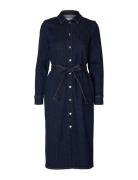 Slfdagmar Ls Dark Blue Denim Long Dress Knälång Klänning Blue Selected...