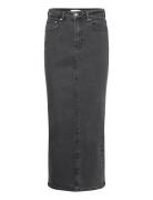 Column Denim Skirt Knälång Kjol Grey Gina Tricot