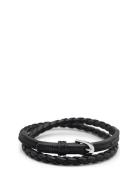 Men's Black Wrap Around Leather Bracelet With Buckle Closure Armband S...