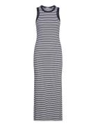 Slim 5X2 Str Rib Midi Dress Ns Knälång Klänning Black Tommy Hilfiger