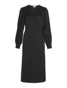 Vila Viomi L/S Satin Wrap Dress/Su Svart