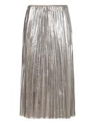 Metallic Pleated Skirt Lång Kjol Silver Mango