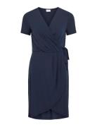 Vinayeli S/S Knee Wrap Dress/Su - Noos Knälång Klänning Navy Vila