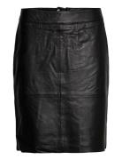 Cuberta Leather Skirt Knälång Kjol Black Culture