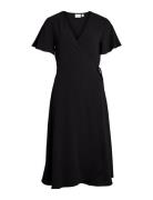 Vilovie S/S Wrap Midi Dress/Su - Noos Knälång Klänning Black Vila