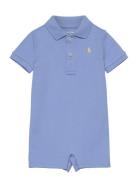 Soft Cotton Polo Shortall Bodysuits Short-sleeved Blue Ralph Lauren Ba...