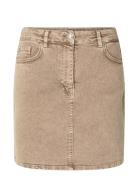 Slfcora Hw Mini Latte Denim Skirt Kort Kjol Beige Selected Femme