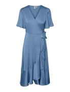 Yasthea 2/4 Midi Wrap Dress S. Noos Knälång Klänning Blue YAS