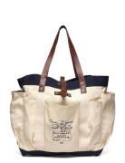 Leather-Trim Canvas Tote Shopper Väska Cream Polo Ralph Lauren