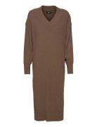 Onlnew Tessa L/S Midi V Dress Knt Noos Knälång Klänning Brown ONLY