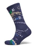 Cotton-Blend Graphic Crew Socks Underwear Socks Regular Socks Blue Pol...