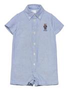 Polo Bear Cotton Oxford Shortall Bodysuits Short-sleeved Blue Ralph La...