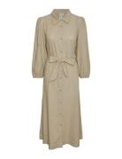 Yasflaxy 3/4 Linen Shirt Dress Noos Knälång Klänning Beige YAS