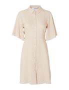 Slfgulia 2/4 Short Shirt Dress Knälång Klänning Beige Selected Femme