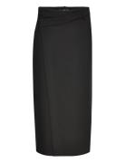 Midi Wrap Skirt Knälång Kjol Black Mango