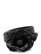 Leather Flower-Buckle Skinny Belt Bälte Black Lauren Ralph Lauren