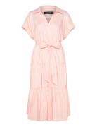 Belted Cotton-Blend Tiered Dress Knälång Klänning Pink Lauren Women