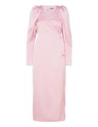 Satin Midi Wrap Dress Knälång Klänning Pink ROTATE Birger Christensen