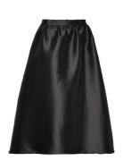 Hayden Pleated Wide Midi Skirt Knälång Kjol Black Malina