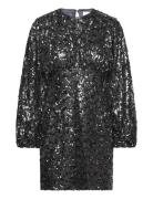 Alexandra Balloon Sleeve Sequin Mini Dress Kort Klänning Grey Malina