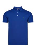 Slim Fit Stretch Mesh Polo Shirt Tops Polos Short-sleeved Blue Polo Ra...