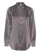 Onlvictoria Ls Loose Satin Shirt Wvn Tops Shirts Long-sleeved Grey ONL...