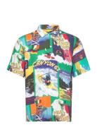Classic Fit Printed Poplin Camp Shirt Tops Shirts Short-sleeved Green ...