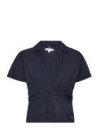 Tommy Hilfiger Solid Poplin Twist Top Ss Marinblå