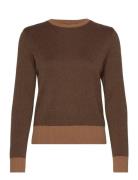 Cotton-Blend Herringb -Knit Sweater Tops Knitwear Jumpers Brown Lauren...