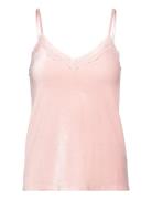 Cami Rib Velours Vneck Lace Tops T-shirts & Tops Sleeveless Pink Hunke...
