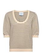 Mspam Striped Knit T-Shirt Tops Knitwear Jumpers Cream Minus