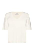 Rosemunde Rwbiarritz Ss V-Neck T-Shirt Vit