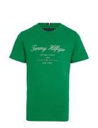 Tommy Script Tee S/S Tops T-shirts Short-sleeved Green Tommy Hilfiger