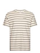 Akkiikki S/S Frotte Stripe Tee Tops T-shirts Short-sleeved Cream Anerk...
