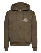 Les Deux Globe Zipper Hoodie Khaki Green