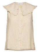 Striped Over D Collar Sleeveless Shirt Tops Blouses Sleeveless Cream B...