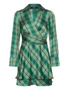 Check Bow Dress Kort Klänning Green Mango