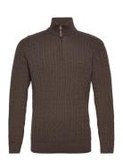 Lindbergh 1/2 Zip Cable Knit Brun