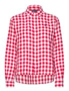 Wide Cropped Gingham Linen Shirt Tops Shirts Long-sleeved Red Polo Ral...