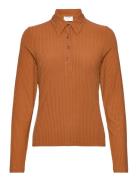 Shiny Rib Button Polo Tops T-shirts & Tops Polos Orange Filippa K