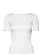 Silk Boat Neck T-Shirt Tops T-shirts & Tops Short-sleeved White Rosemu...