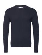 Slhmadden Ls Knit Cable Crew Neck B Tops Knitwear Round Necks Navy Sel...