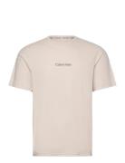 S/S Crew Neck Tops T-shirts Short-sleeved Beige Calvin Klein