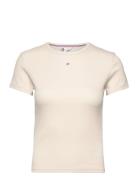 Tjw Slim Essential Rib Ss Ext Tops T-shirts & Tops Short-sleeved Beige...