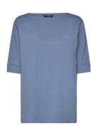 Cotton-Blend Boatneck Top Tops T-shirts & Tops Short-sleeved Blue Laur...